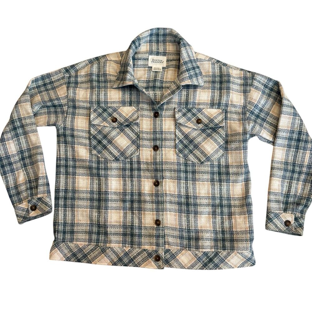 Boston Traders Tweed Plaid Flannel Button Up Shacket Jacket Women's‎ Size L